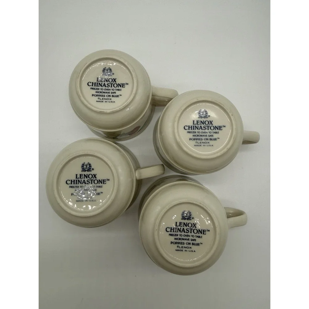 Set Of 4 Retired Lennox Poppies On Blue 8oz Tea/coffee Cup